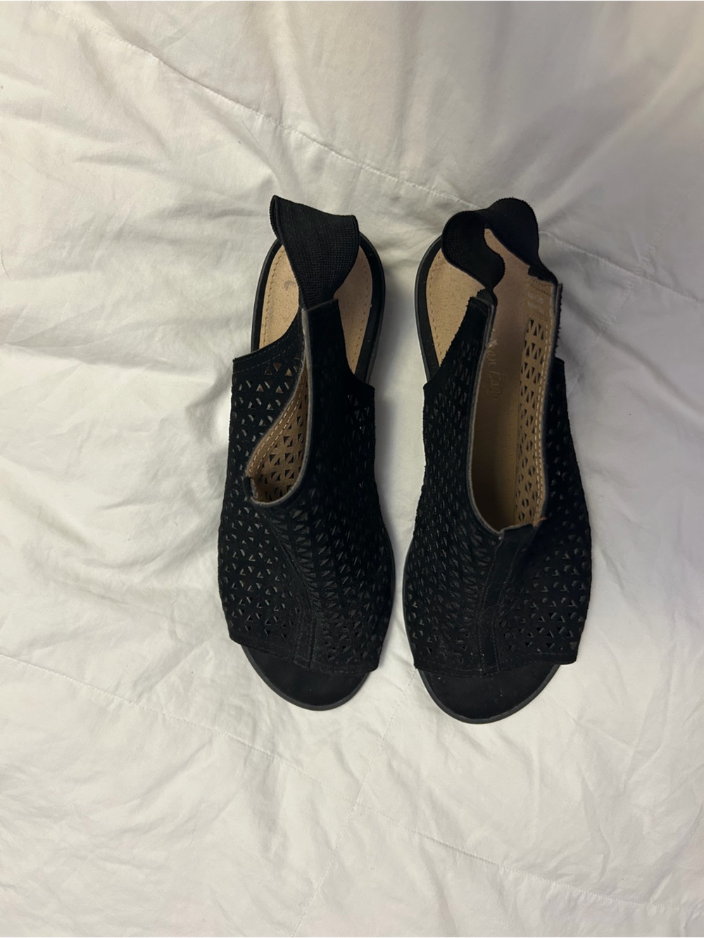 American Eagle Outfitters Black Laser-Cut Peep-Toe Slingback Sandals